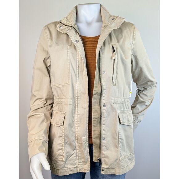 NEW Kensie Cotton Zip Jacket Pale Khaki Drawstring Waist Size Medium - Picture 3 of 8